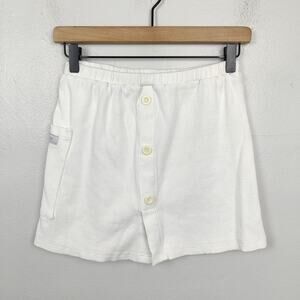 My Mum Made It Mini Skirt Womens Medium White Button Front Ribbed Pocket